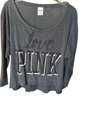 Vintage Victoria’s Secret love PINK Branded Dark Gray Long Sleeve Graphic Tee L
